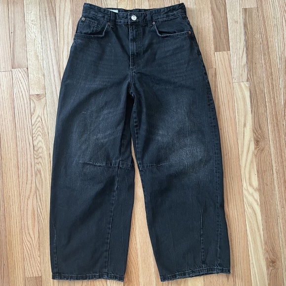 Zara Jeans Womens 8 Black Baggy Wide Leg High Rise Loose Cotton Denim - Picture 1 of 8